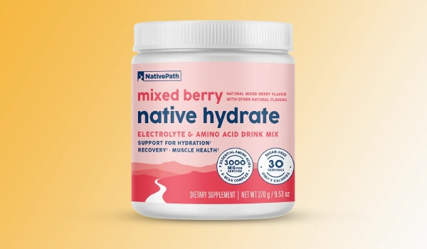 Native Hydrate electrolyte drink mix for hydration and energy.