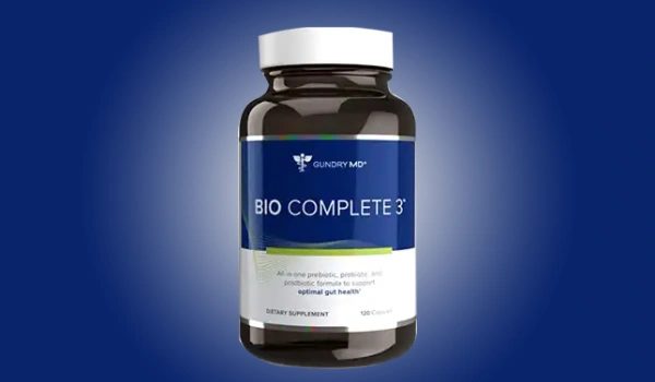 Gundry MD Bio Complete 3 supplement bottle for gut health and digestion support.