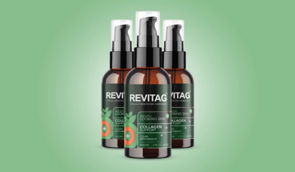 ReviTag serum bottle for skin tag removal and collagen support.