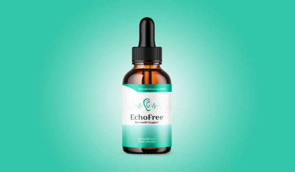 EchoFree hearing support supplement bottle for ear health.